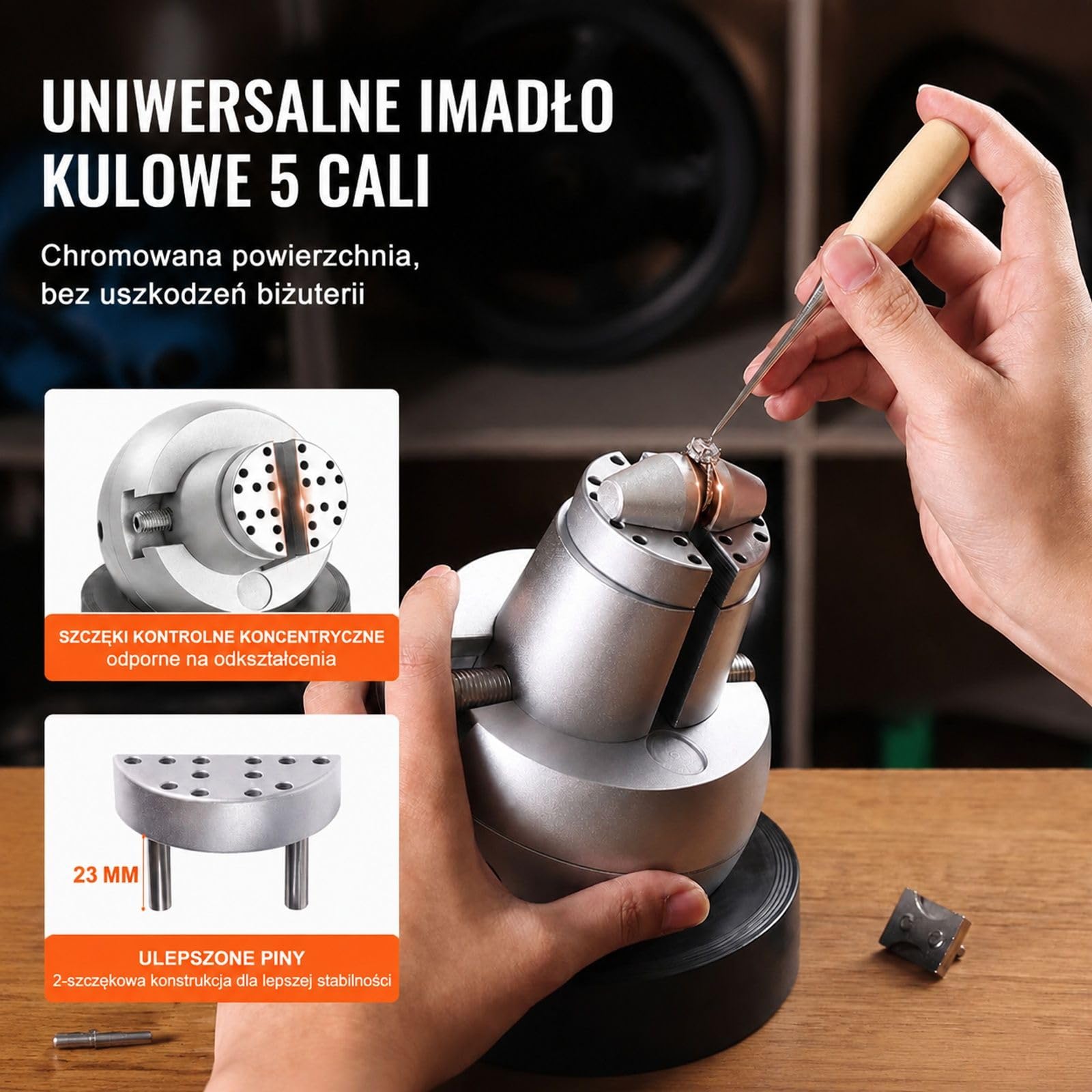 Imadło kulowe do biżuterii, narzędzie grawerskie z chromowanym wykończeniem i regulowanym otwarciem