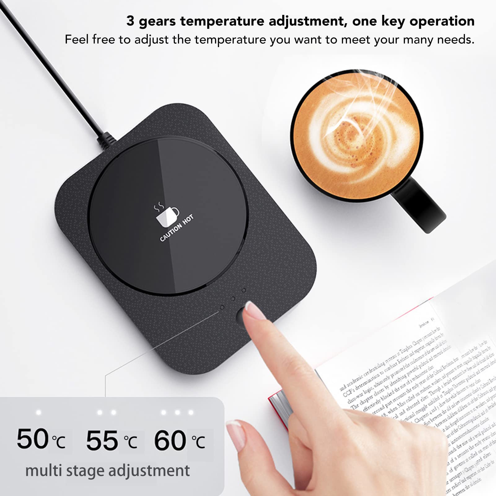 Scaldatazza Intelligente Da Scrivania | 9 Livelli Temperatura 40-80°C | Auto Spegnimento | Per Caffè, Tè, Latte - Foto 2