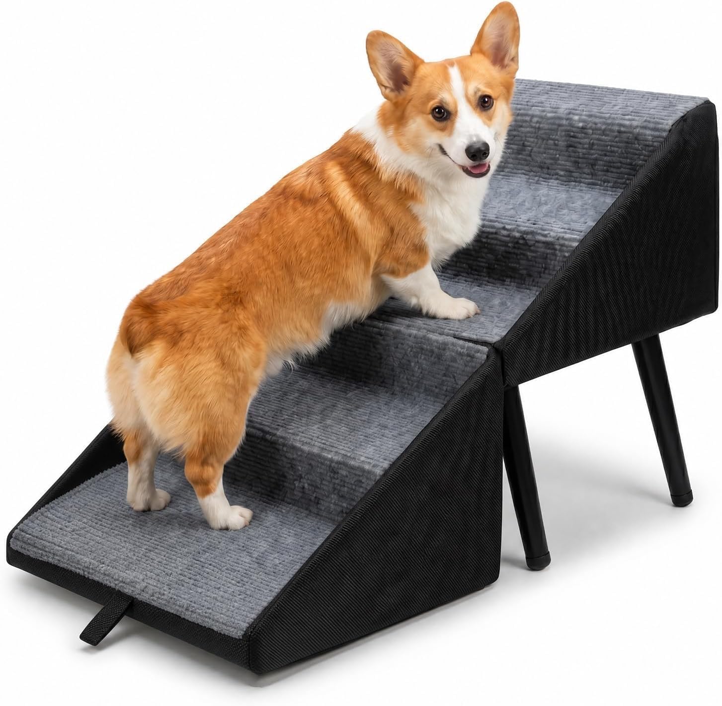 Klappbare Hundetreppe für kleine Hunde – 2-in-1-Treppe und Hocker – rutschfeste Holzstufen für das Sofa, ideal für Welpen, ältere und verletzte Hunde(Schwarz)