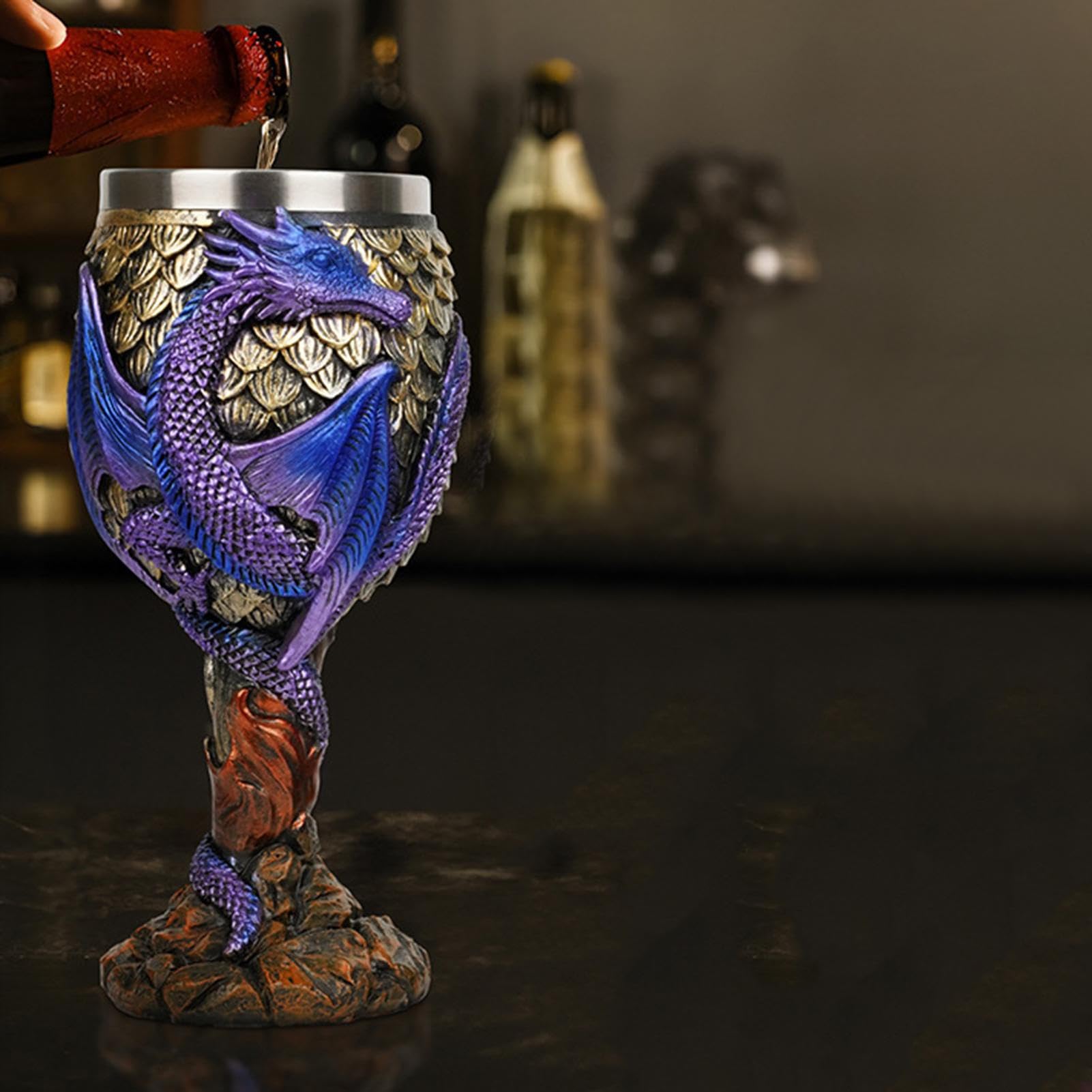 difas Wine Chalice, Dragon Steel Goblet Resin Shell Cup, 117ml Dragon Wine Goblet Mug, Durable Medieval Wine Cup, Dragon Wine Glass, 3D Unique Wine Cups for Gathering Party Drinking Valentine, Purple