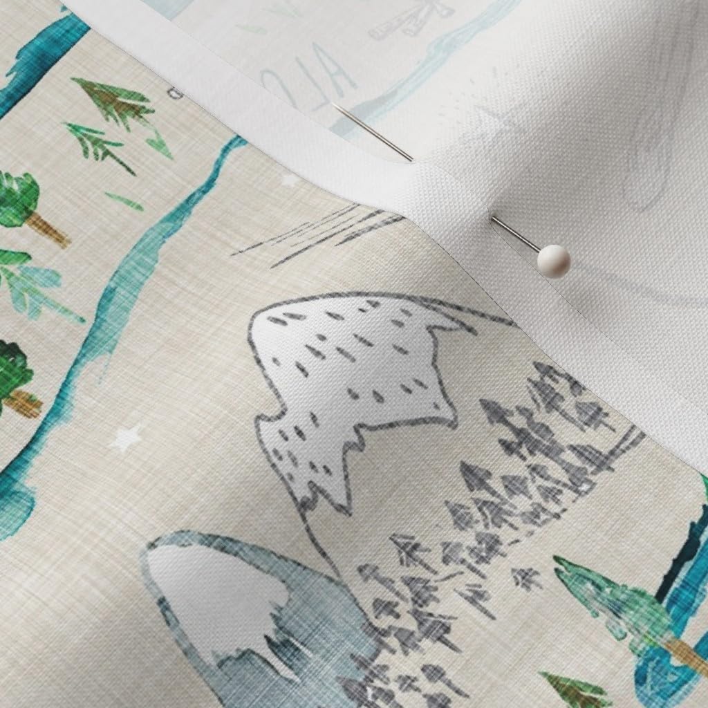Spoonflower Fabric - Cream Mountain Map Moon River Camping Woodland Boy Printed on Petal Signature Cotton Fabric by The Yard - Sewing Quilting Apparel Crafts Decor
