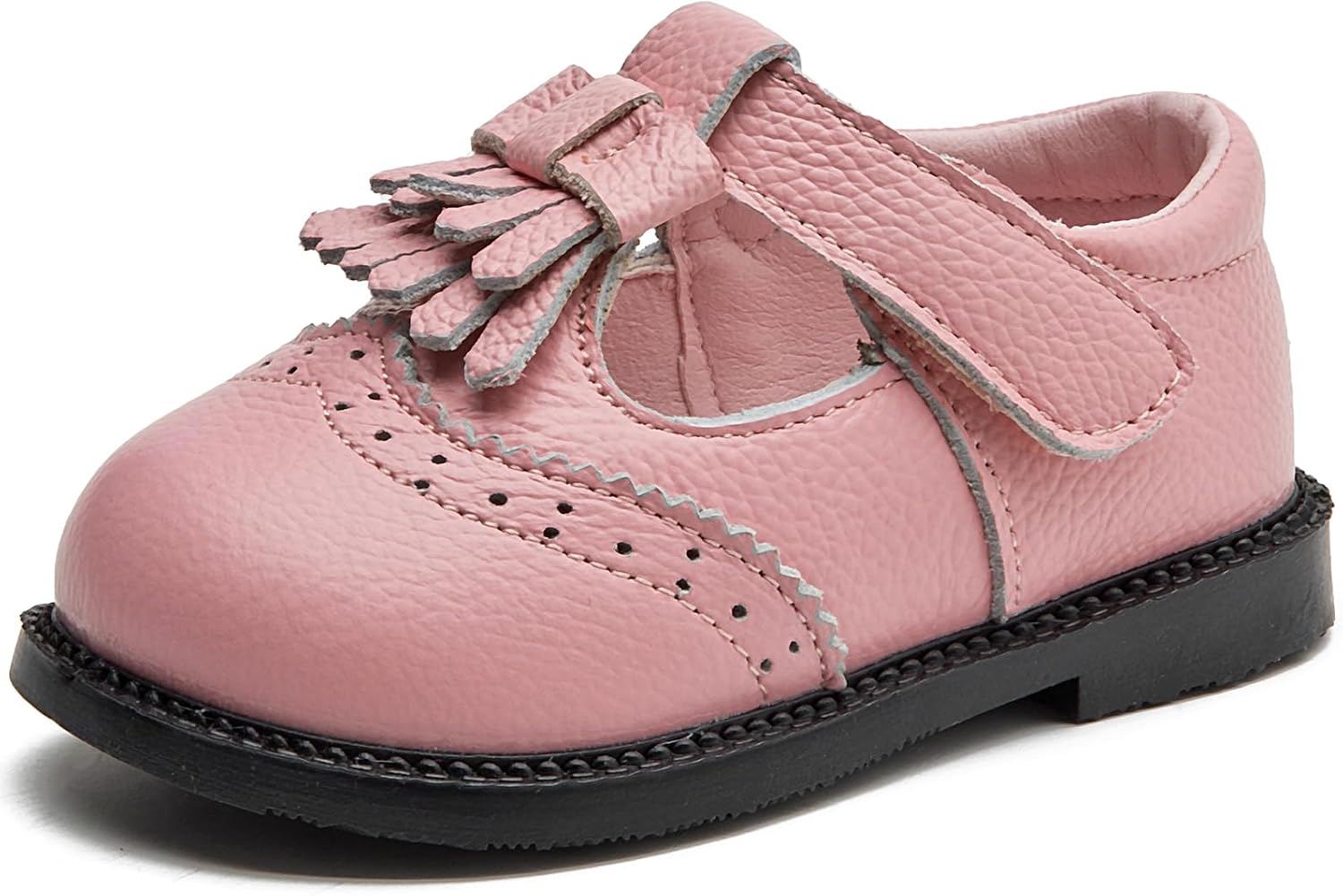 WUIWUIYU Baby Toddler Girls Leather Oxfords Tassel T-Strap Mary Jane Dress Shoes Fringe Soft Flats Wedding Party Casual Walking School Shoes