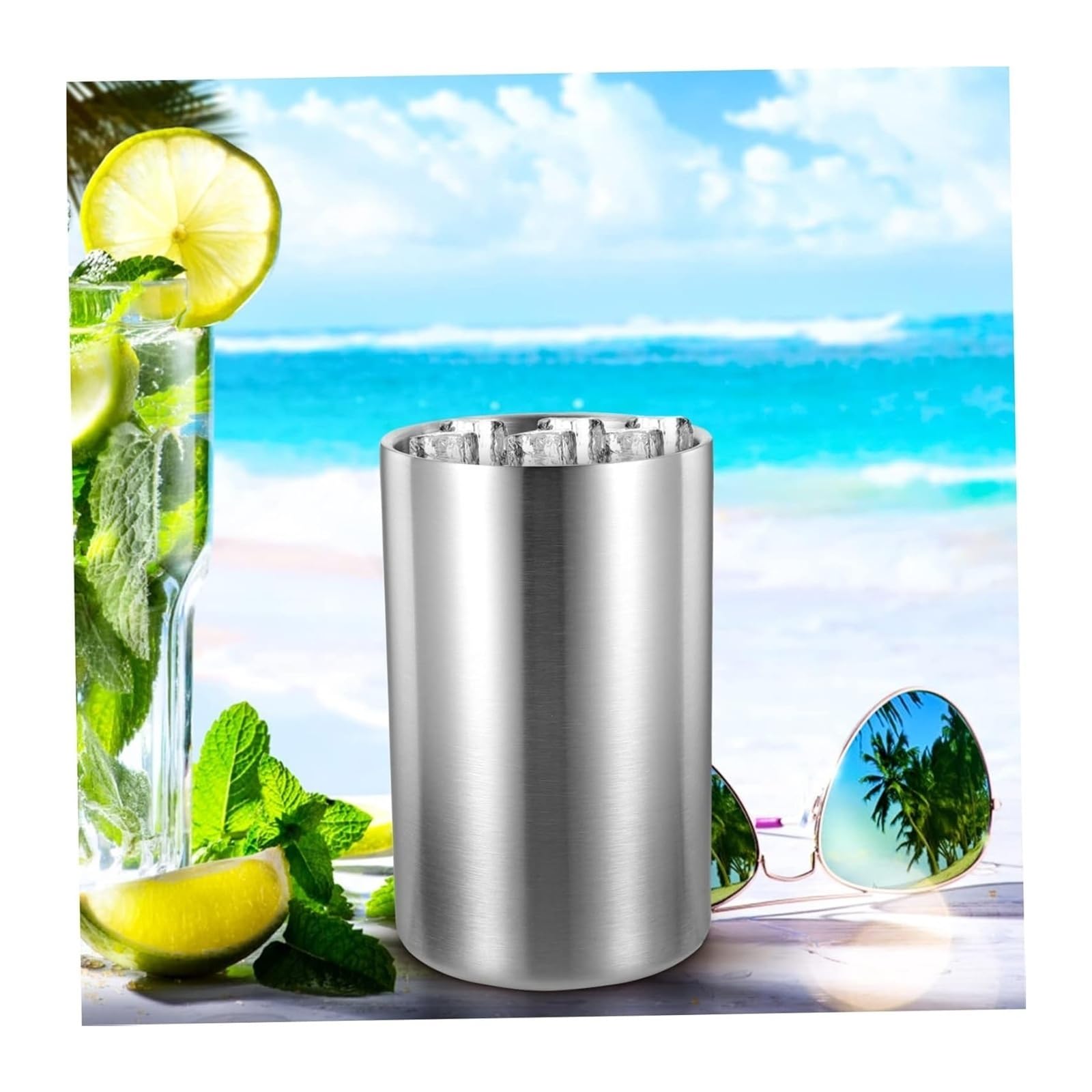 Cubo de Hielo Acero Inoxidable Doble Pared, Enfriador Aislado Botellas Cerveza, champán y Vino