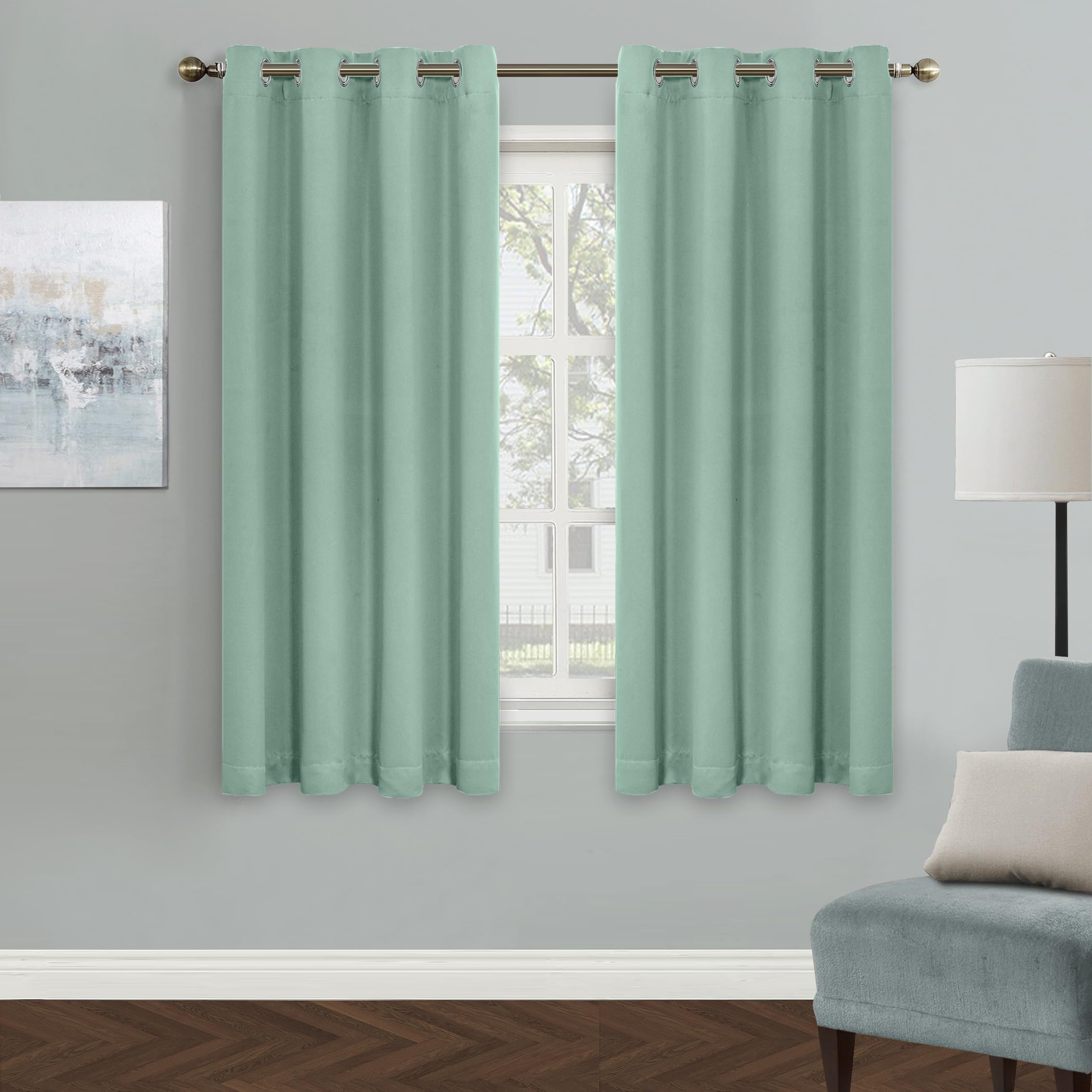 Photo 1 of MYSKY HOME Aqua Blackout Curtains for Living Room, 63 Inch Long Grommet Room Darkening Curtain for Bedroom, Amazing Triple Weave Thermal Insulated Curtain, 1 Curtain Panel, 52 x 63 Inch, Aqua