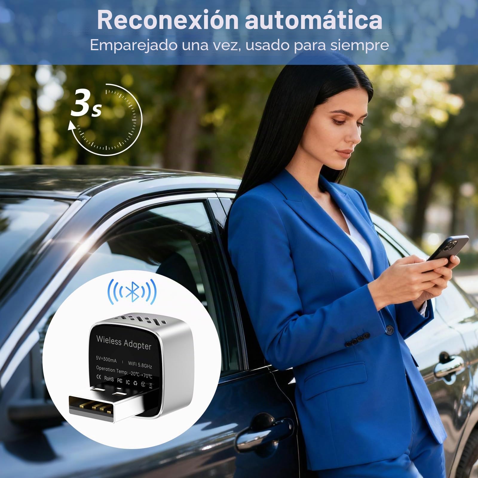 2026 Mini Carplay Wireless Adapter & Dongle Android para iPhone/Android — Convierte CarPlay con Cable en Wireless Car Play Adapter, Compatible con Coches OEM CarPlay Desde 2016+, Auto Connect