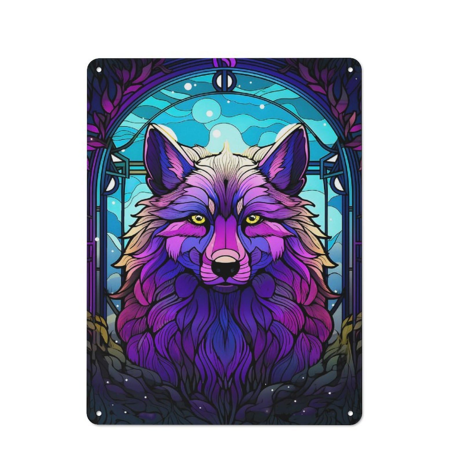 Junmoney Colorful Wolf Neon Art Retro Metal Wall Sign 40X30cm Featuring For Hallway Wall, For Garage, Workshop And Man Cave Decoration