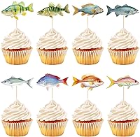 Abilat 40 Pack Fish Cupcake Toppers - Tropical Under the Sea Go Fishing Cake Picks for Kids Birthday, Baby Shower, Luau Beach Party Decor