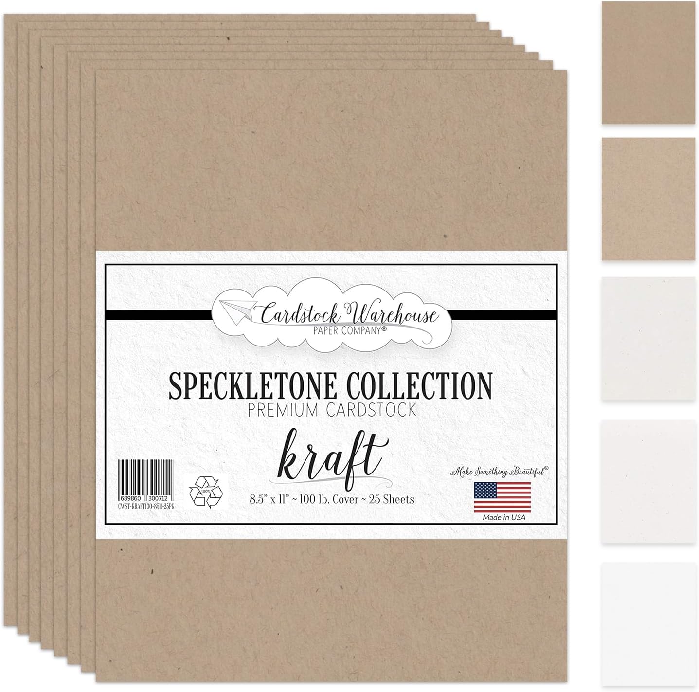 Kraft Speckletone 100% Recycled Cardstock Paper - 8.5 x 11 inch - PREMIUM 100 LB. COVER - 25 Sheets