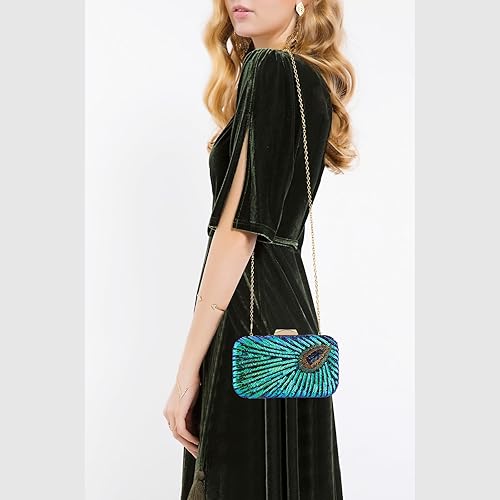 Miniatura 7 de Beaded Sequin Peacock Evening Clutch Bags Party Wedding Purse