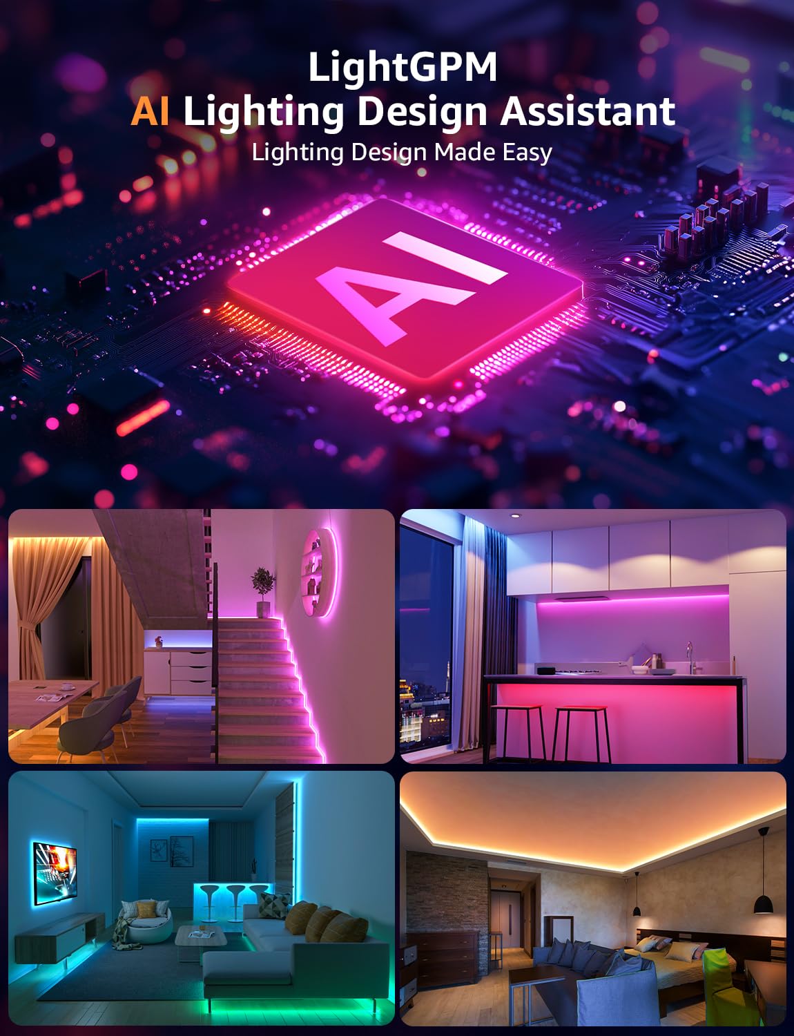 Lepro SE1 AI Smart LED Strip Lights - 16.4ft RGB Color Changing Light Strips with APP Control, AI Generated Lighting, Music Sync, 2.4GHz Wi-Fi & Bluetooth LED Lights for Home Decor (No Remote)