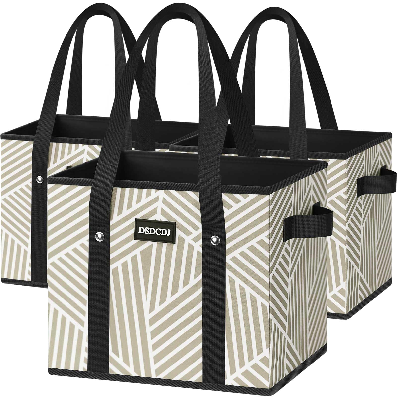 DSDCDJ Reusable Grocery Bags 3 Pack - Heavy Duty Reusable Shopping Bags with Hard Bottom & Long Handles, Foldable Utility Tote Bag with Box Shape to