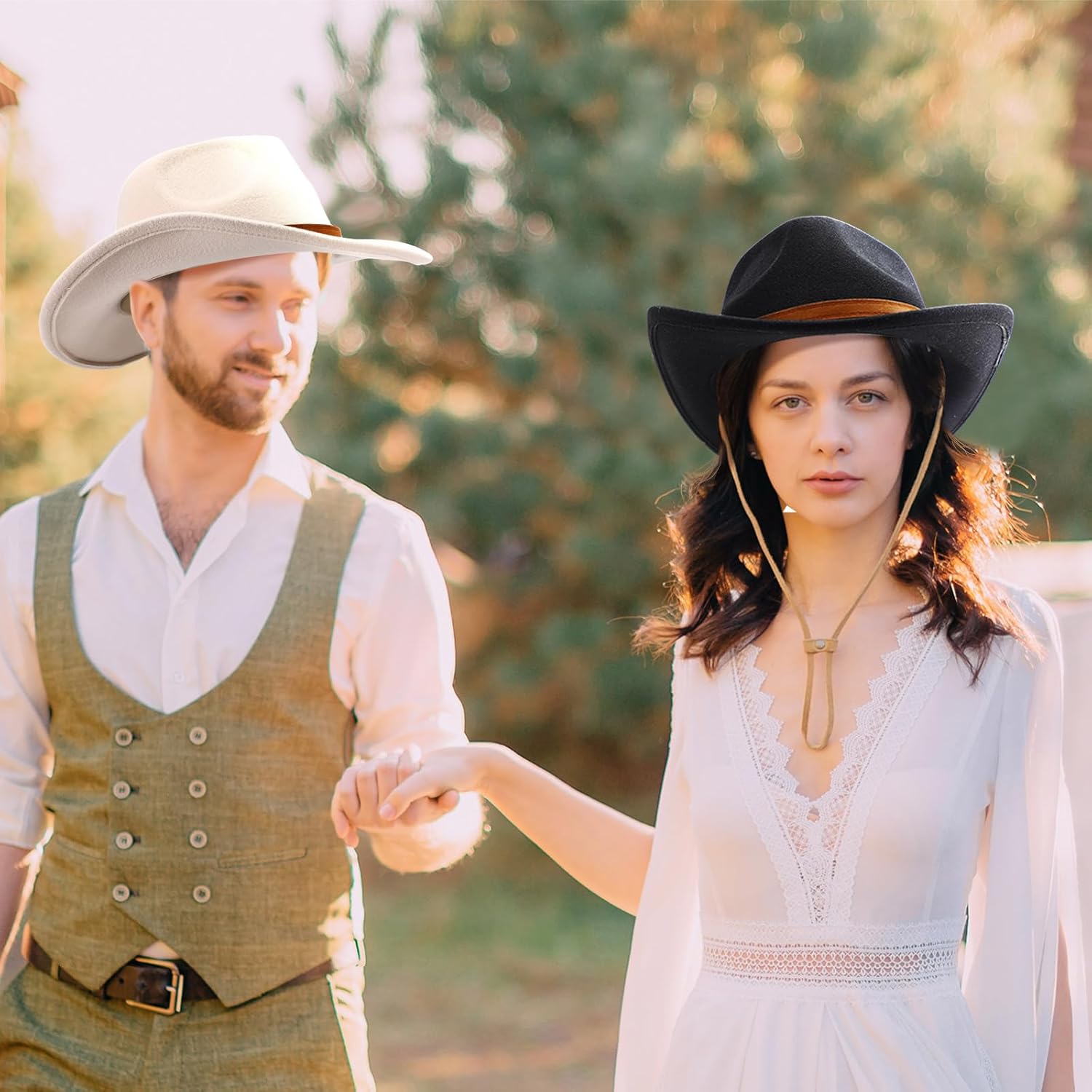 Cowboy Hat Felt Wide Brim Cowgirl Hats with Belt Classic Outdoor Western Style for Women Men Adults - Image 6