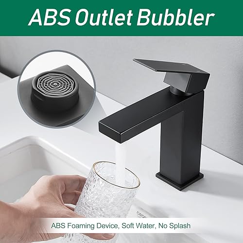 Miniatura 2 de VOTON Grifo de baño negro mate 1 agujero, grifo de tocador de acero inoxidable para fregadero de baño con placa de cubierta mangueras de suministro