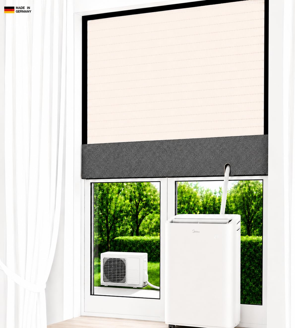 Fensterabdichtung 30-249 cm für mobile Split-Klimaanlage kompatibel mit Midea PortaSplit, Climia, Evolar, Eurom, Trotec, Remko