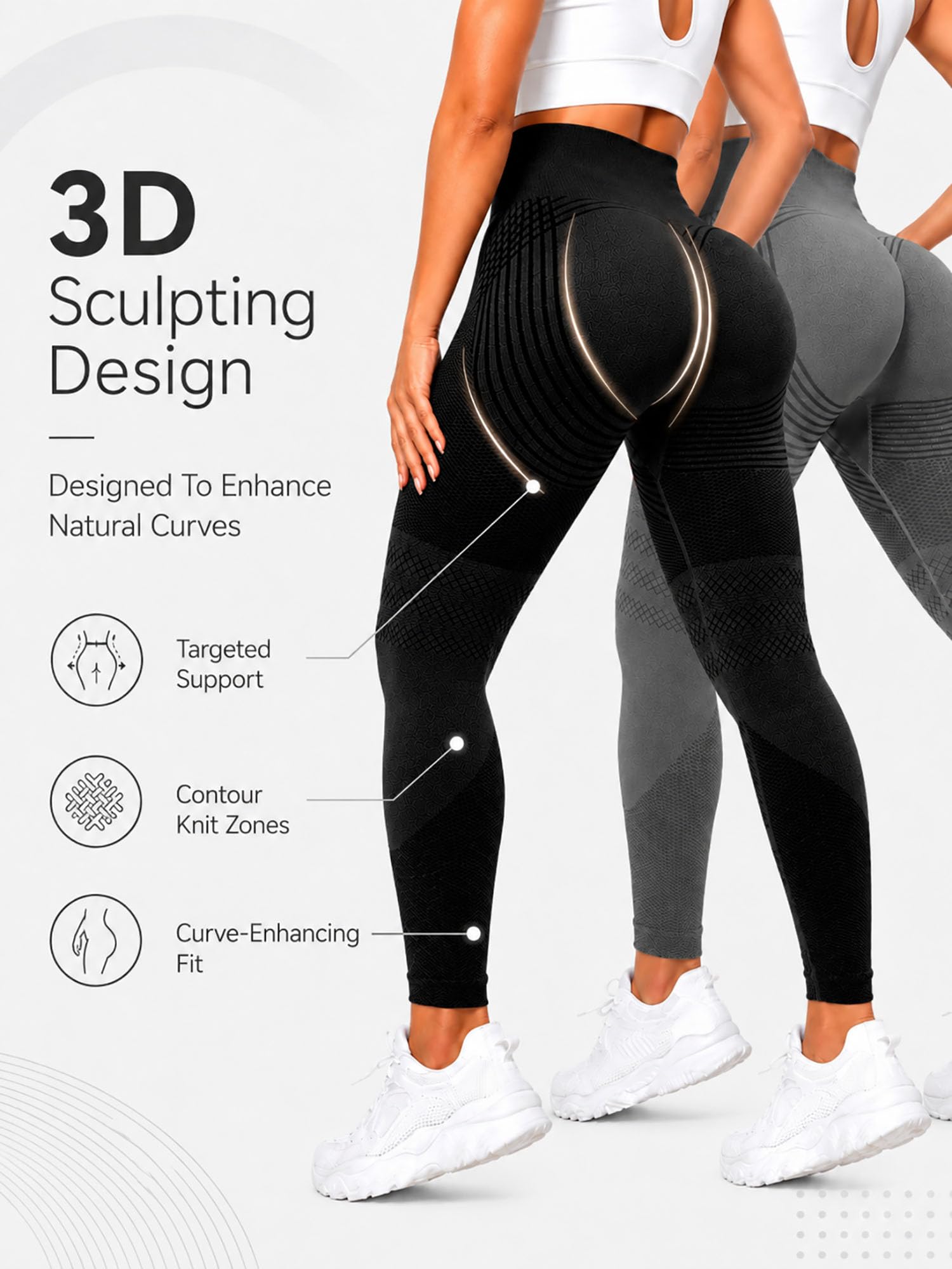 2 Pack Compression Leggings for Women, High Waisted Anti Cellulite Tummy Control Seamless Workout Yoga Pants