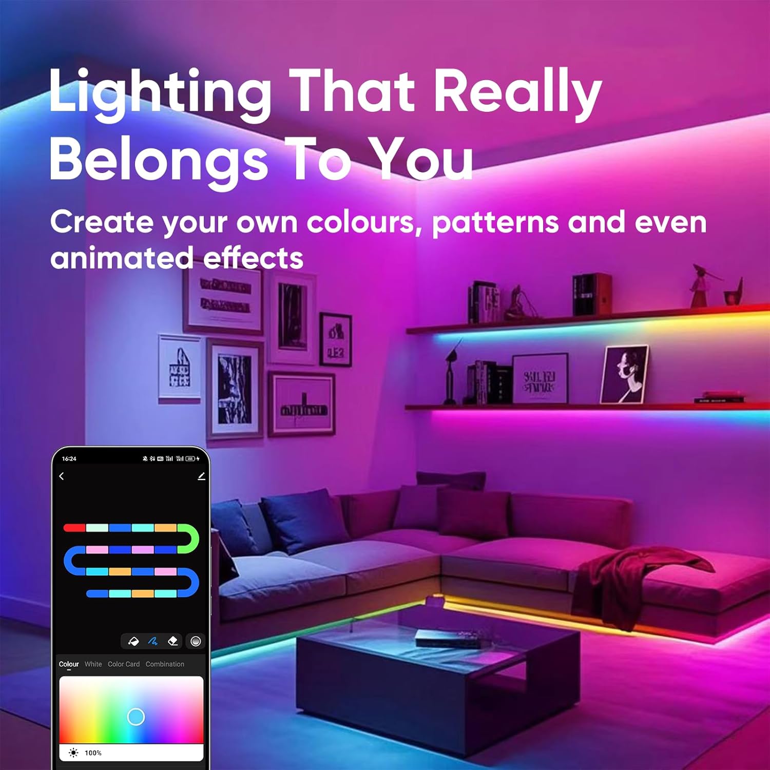 Led Lights for Bedroom 32.8ft Music Sync Color Changing Strip Lights with Remote and App Control RGBICWW Strip for Room Home Kitchen Party Stairs bar Decoration