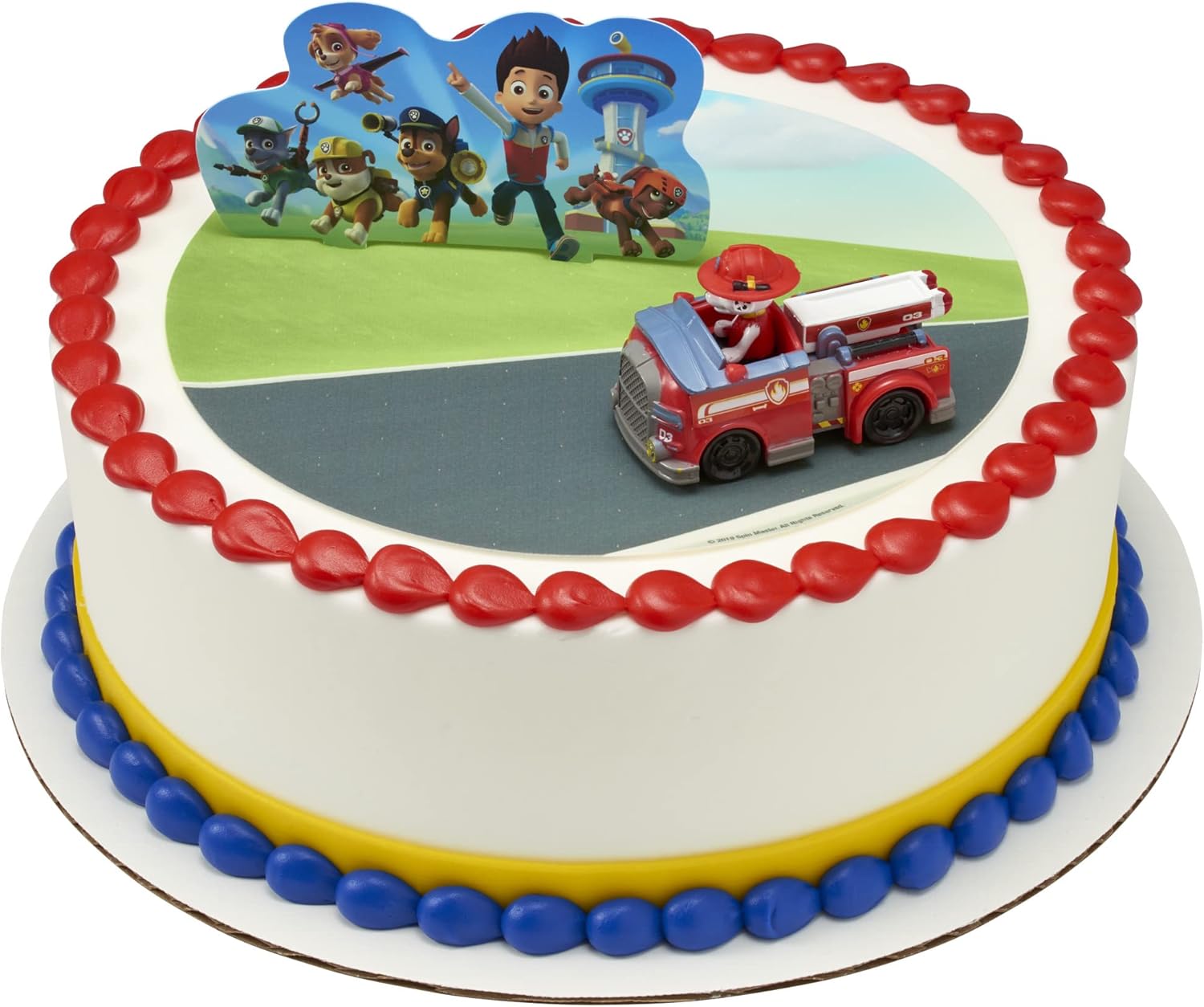 DecoSet Paw Patrol Just Yelp for Help Cake Topper, 2-Piece Decorations with Marshall in Fire Engine and Background for Fun After the Birthday Party