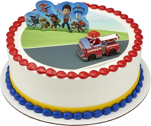 Miniatura 5 de DecoSet Paw Patrol Just Yelp para decoración de pastel de ayuda, decoraciones de 2 piezas con Marshall en camión de bomberos y fondo para divertirse