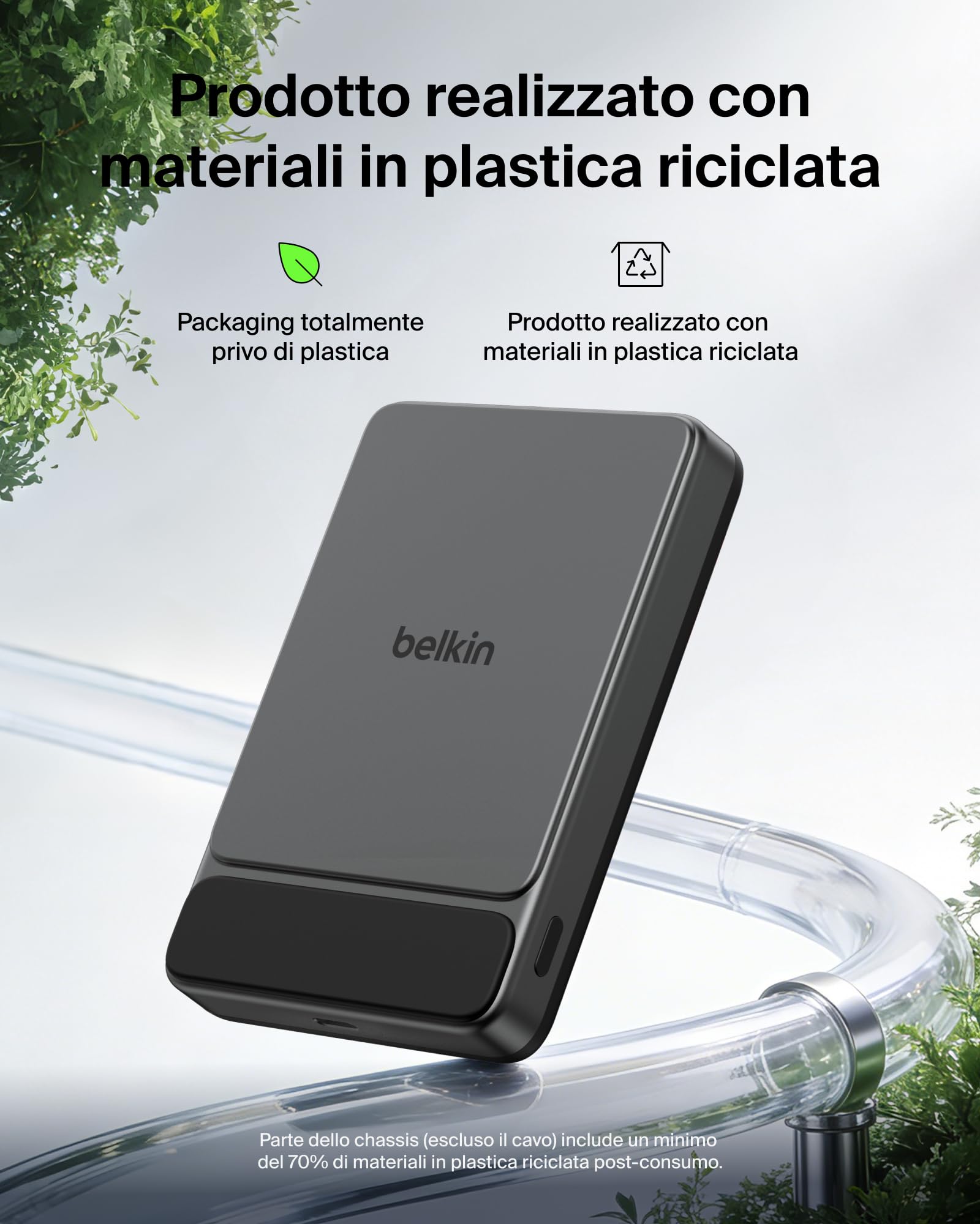 Belkin UltraCharge Power Bank Magnetico 1000mAh con Porta USB-C - Nero | Caricatore Portatile 10000mAh Sottile Wireless, Certificato Qi2 25W, Anello Magnetico, USBC, Precarico, Cavo, Sicuro in Aereo