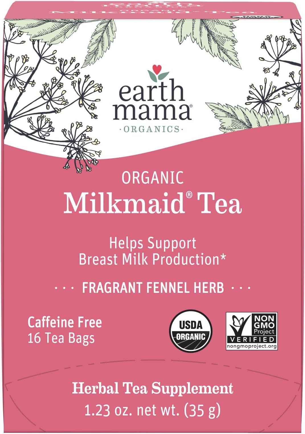 Earth Mama Organic Milkmaid® Tea | Lactation Support Herbal Tea | Breastfeeding Essentials to Support Breastmilk Production | 16 Teabags | Caffeine Free & Non-GMO