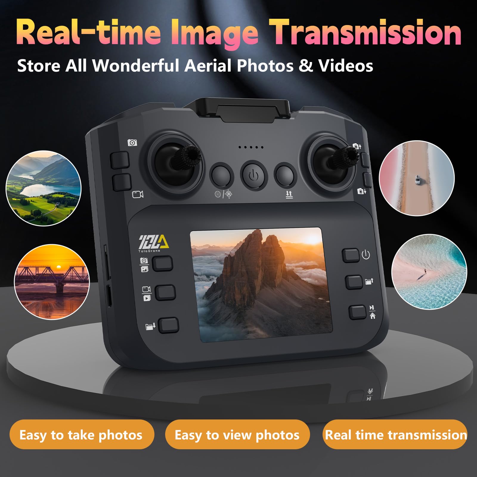 Toladrone TD12LCD Drone con Fotocamera per Adulti, Droni con Motore Brushless, Telecomando con Schermo LCD, Trasmissione in Tempo Reale, Drone Quadricottero Pieghevole per Principianti