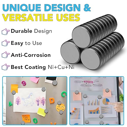 Miniatura 10 de TRYMAG Imanes para manualidades con respaldo adhesivo, imanes redondos de disco de 0.79 pulgadas (0.787 in), imanes de cerámica circulares, imanes