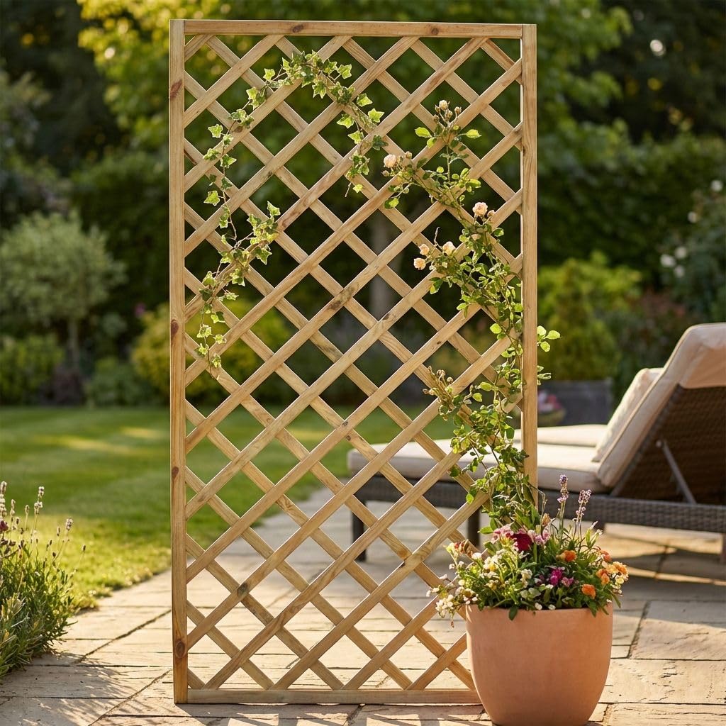 milani home Grigliato in Legno da Giardino Pannello Grigliato in Legno di Pino Impregnato in Autoclave per Esterno 90 X 180 Cm