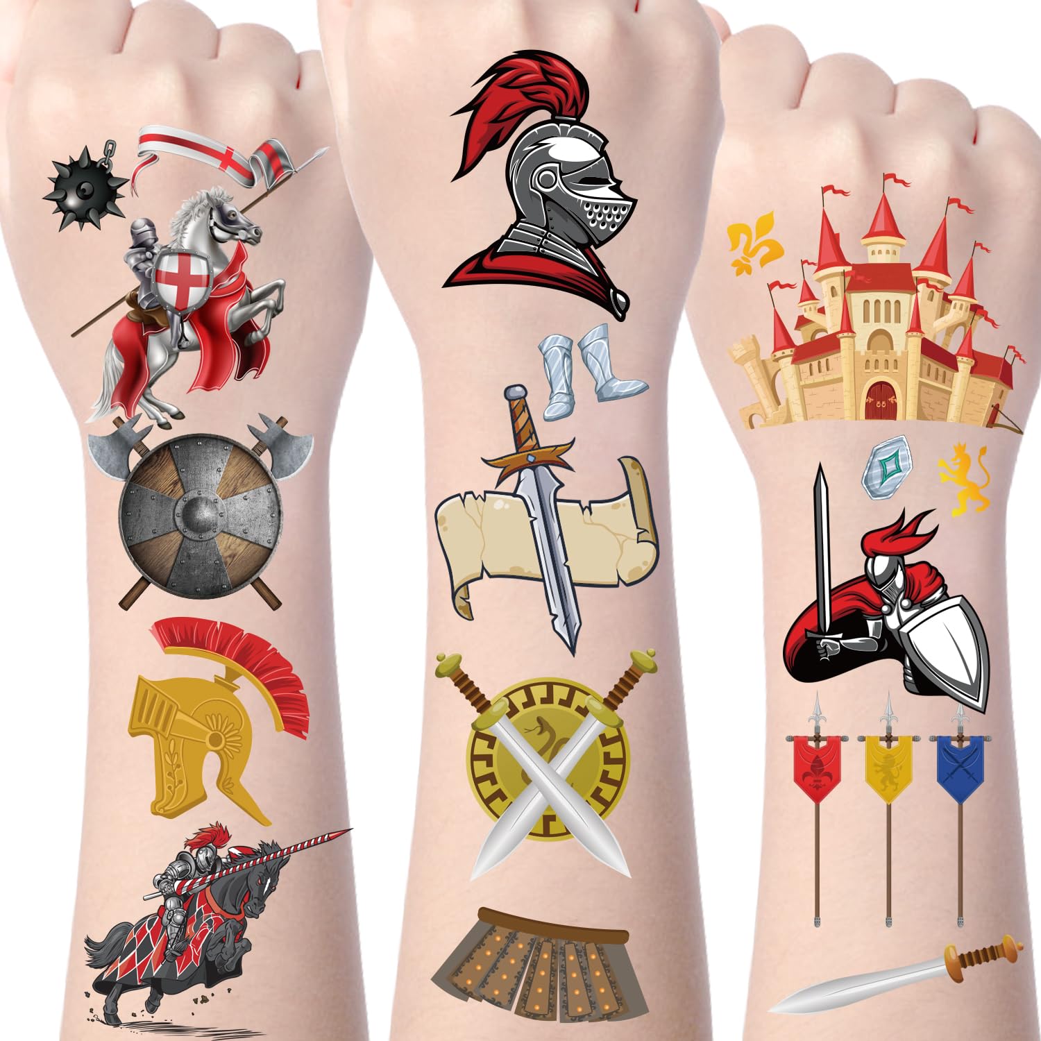Yoyuspy Medieval Knight Temporary Tattoos Stickers - 200+ Medieval Party Decorations Knights Soldier Tattoo Stickers for Castle Birthday Party