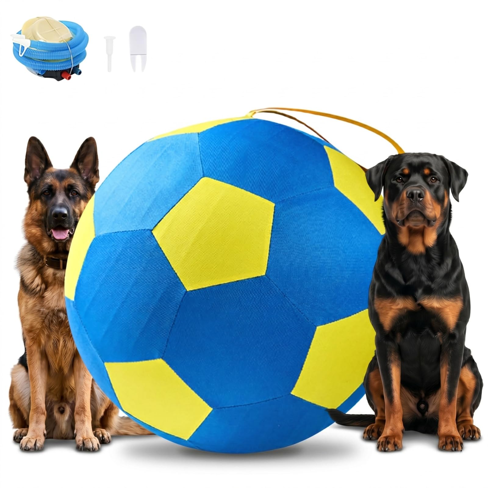 Herding Ball for Dogs, Large Inflatable Pet Toy Tear, Resistant Puppy Soccer with Handle Outdoor Training Equipment for Border Collies Courtyards and Pools (Yellow_55cm)