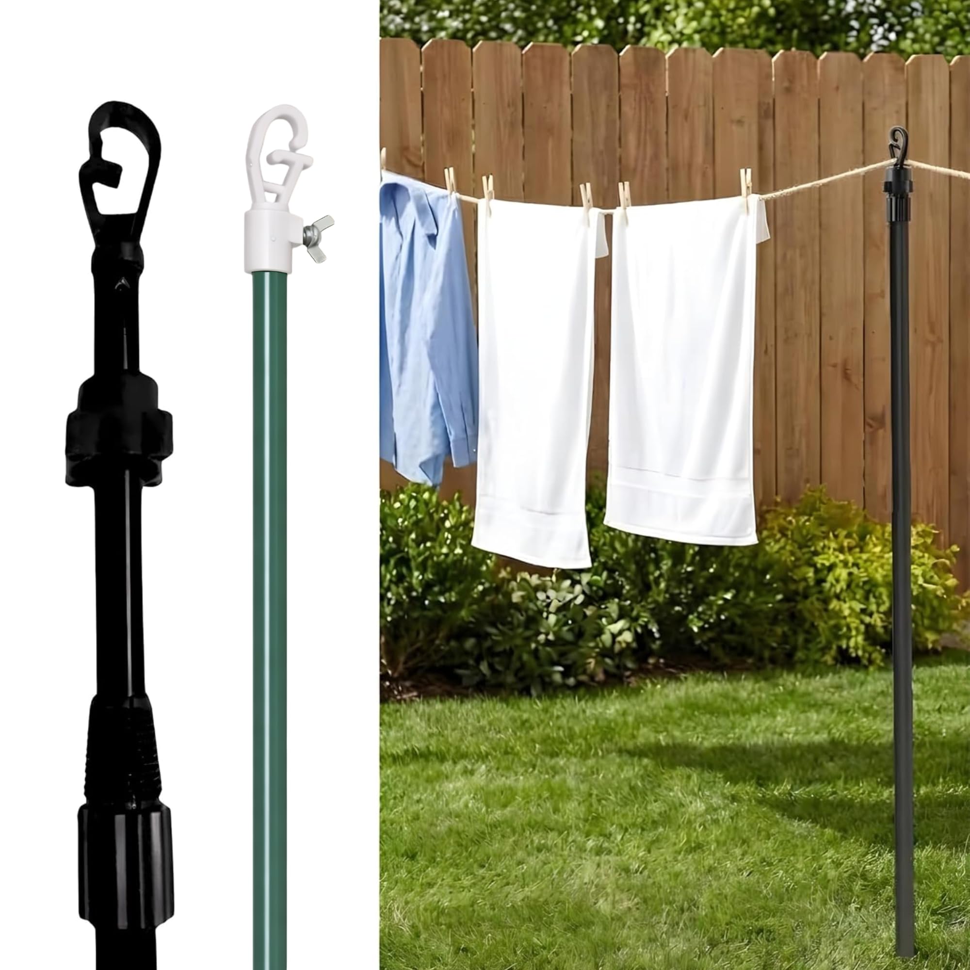 Salteasy Assorted Colors 2.4M Heavy Duty Washing Line Prop, Extendable Clothesline Laundry Support Pole, For Indoor & Outdoor Clothes Airer Drying Pole