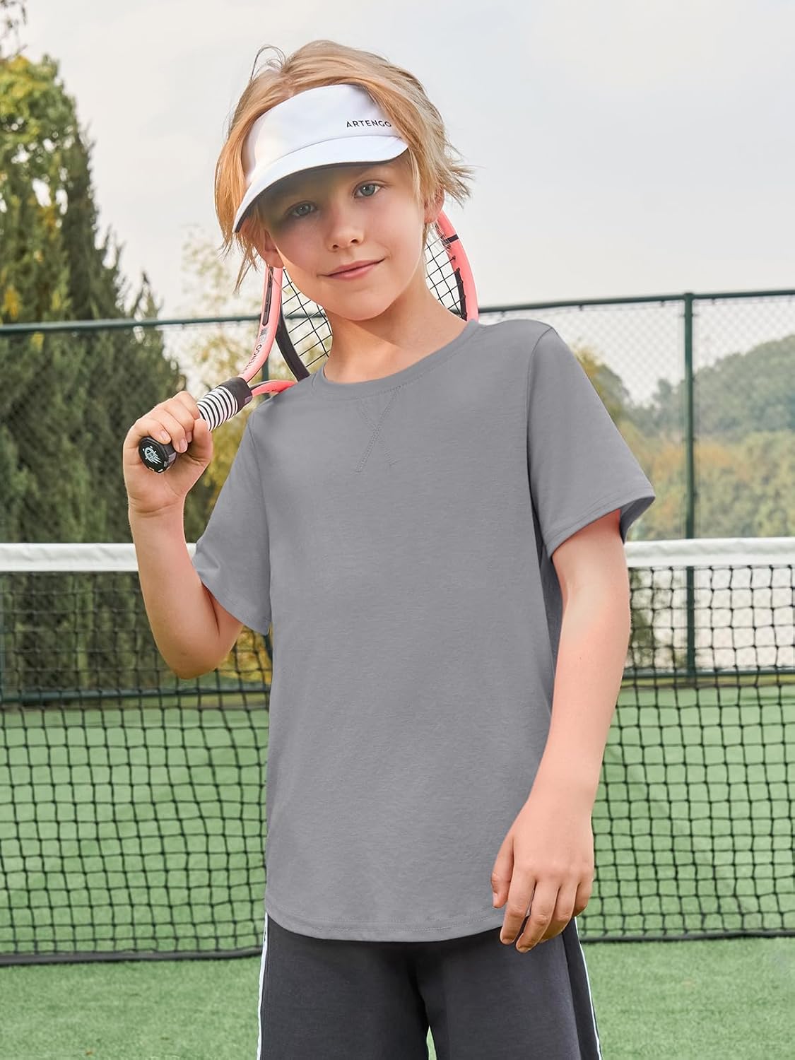 Haloumoning Boys Short Sleeve Shirts Kids Summer Crewneck Curve Hem Tunic Tops Basic tees 5-14 Years - Image 7