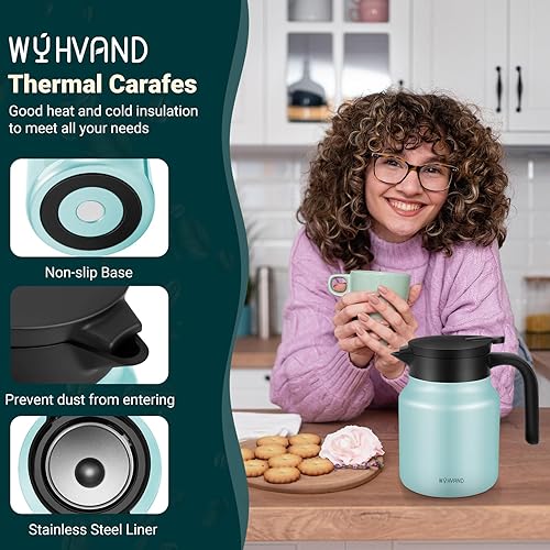 Miniatura 118 de Jarras térmicas de café de 51 onzas para mantener el calor/frío, jarra de café de acero inoxidable, jarra de agua aislada a prueba de polvo