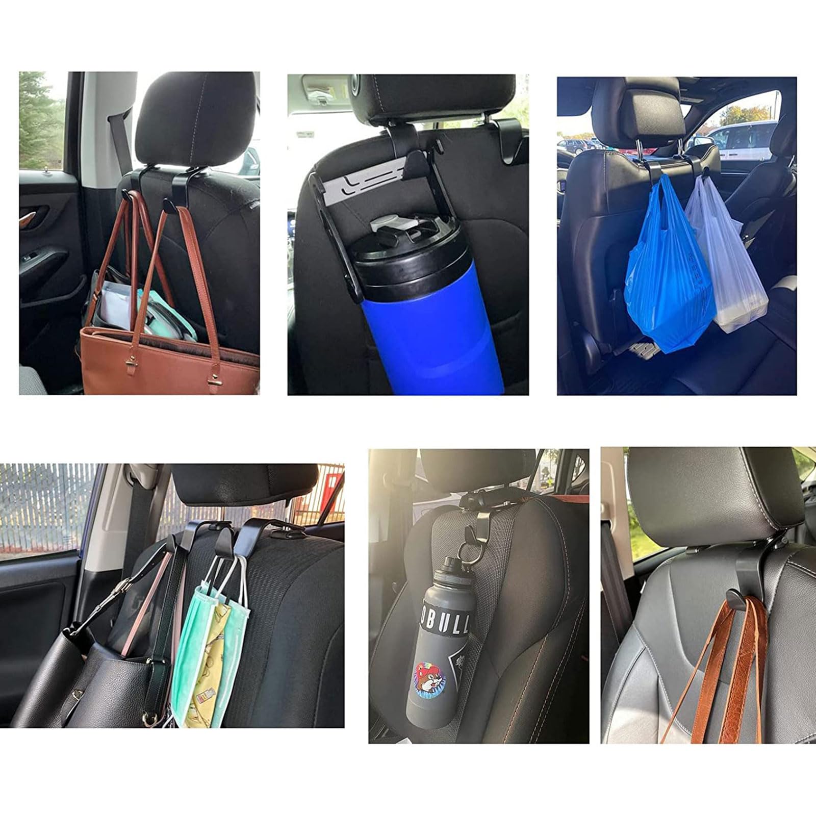 Ganci Appendiabiti Per Auto - Set 4 Pezzi Per Poggiatesta | Organizzatore Borse E Bottiglie - Foto 5