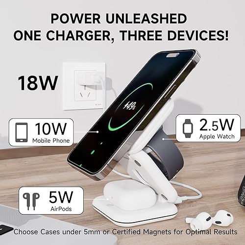 Miniatura 8 de Gonat Estación de carga inalámbrica, cargador inalámbrico magnético 3 en 1 para dispositivos Apple, lámpara de escritorio con cargador inalámbrico