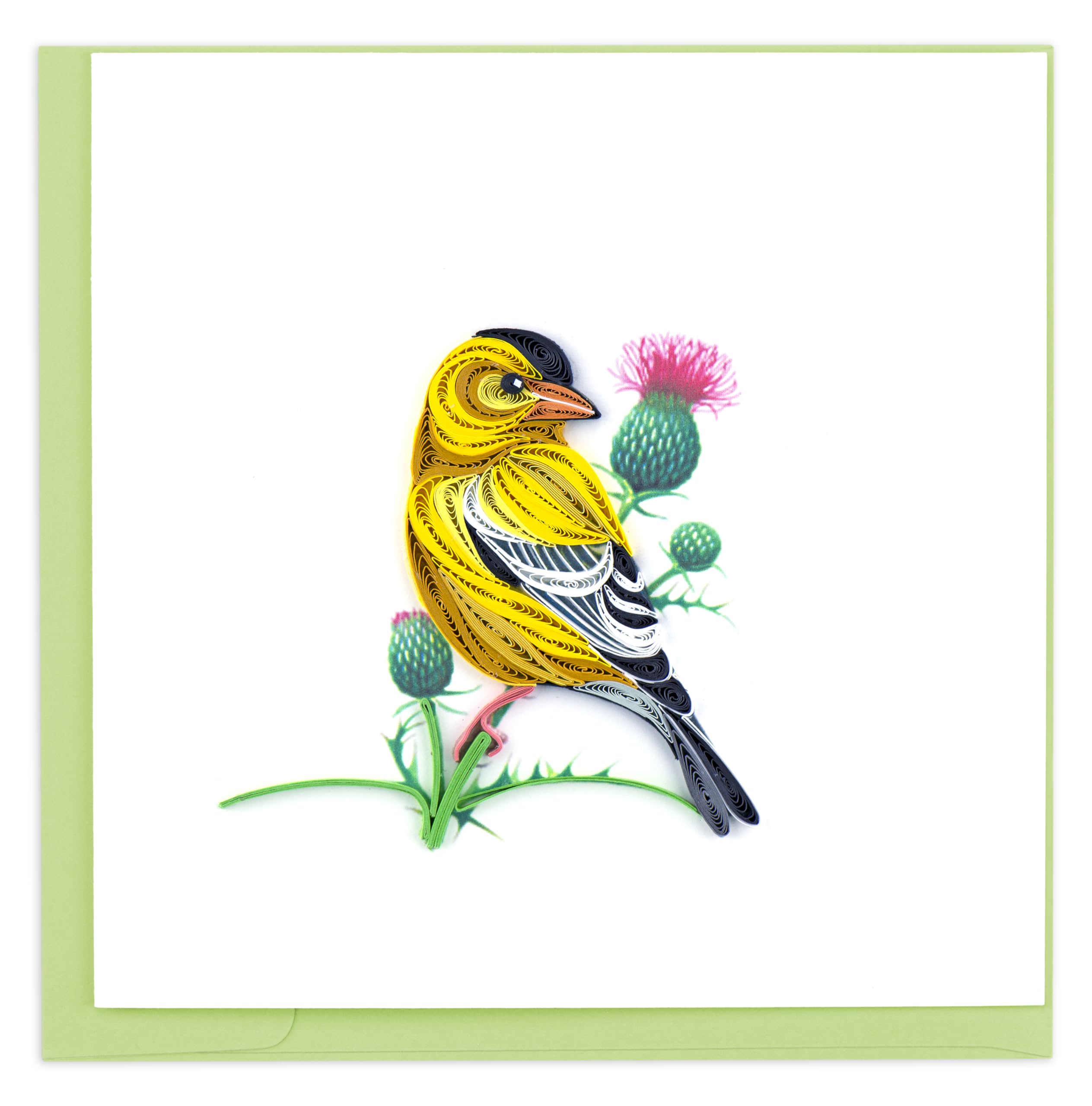 Quilling American Goldfinch Goldie On Thistle Hand-Finished Art Greeting Card Frameable Art