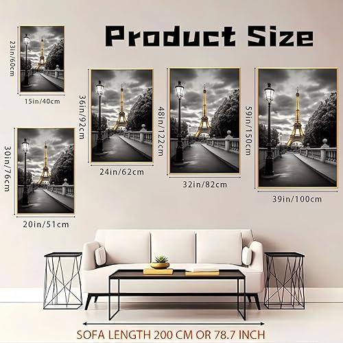 Miniatura 4 de Arte de pared en lienzo de la Torre Eiffel dorada, decoración de la Torre Eiffel, lienzo de la Torre Eiffel en blanco y negro, decoración de pared
