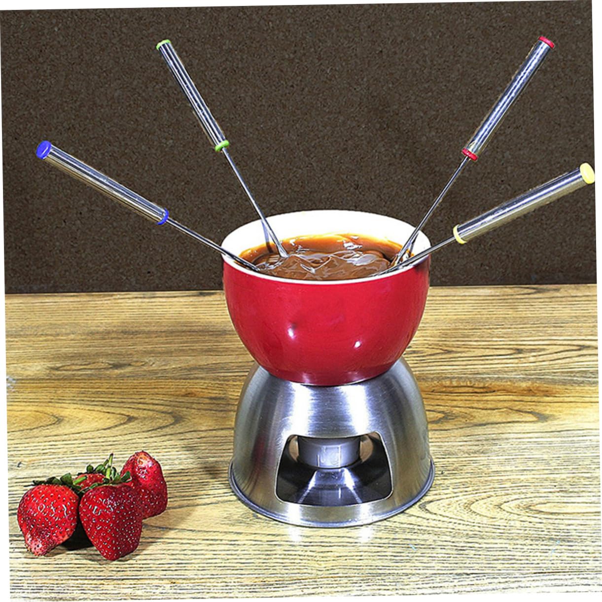 OUNONA 6Pcs Stainless Steel Dessert Forks with Heat Resistant Handle for Cheese Fondue Chocolate Fountain and Roasting Marshmallows for Parties