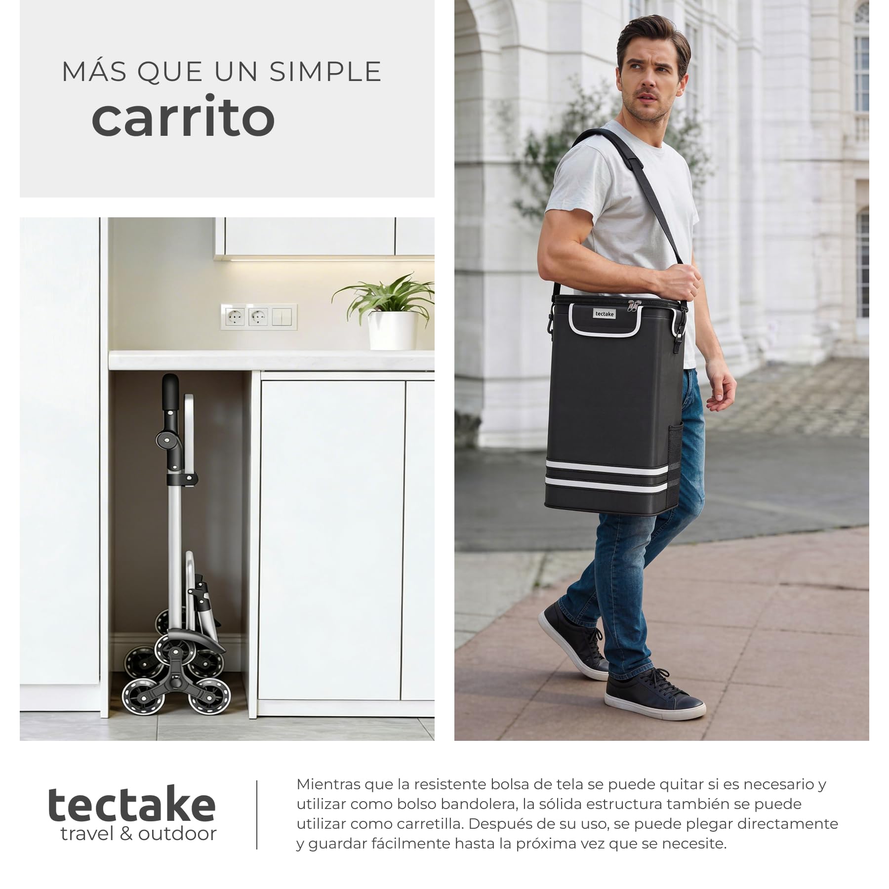 tectake® Carro de la Compra Plegable con Bolsa Termica, Carrito Compra 3 en 1 con 6 Ruedas, Capacidad 56L, Carro Plegable con Ruedas de Estrella para Supermercado y Viajes - Negro