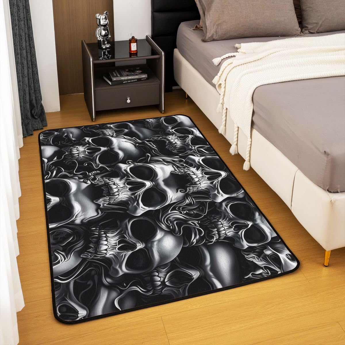 Loussiesd Tapis de Salon 100x150cm Crâne à Sucre Tapis Chambre Dark Gothique Art Moderne,Doux,Lavable Goth Idéal pour Salon et Chambre Antidérapant