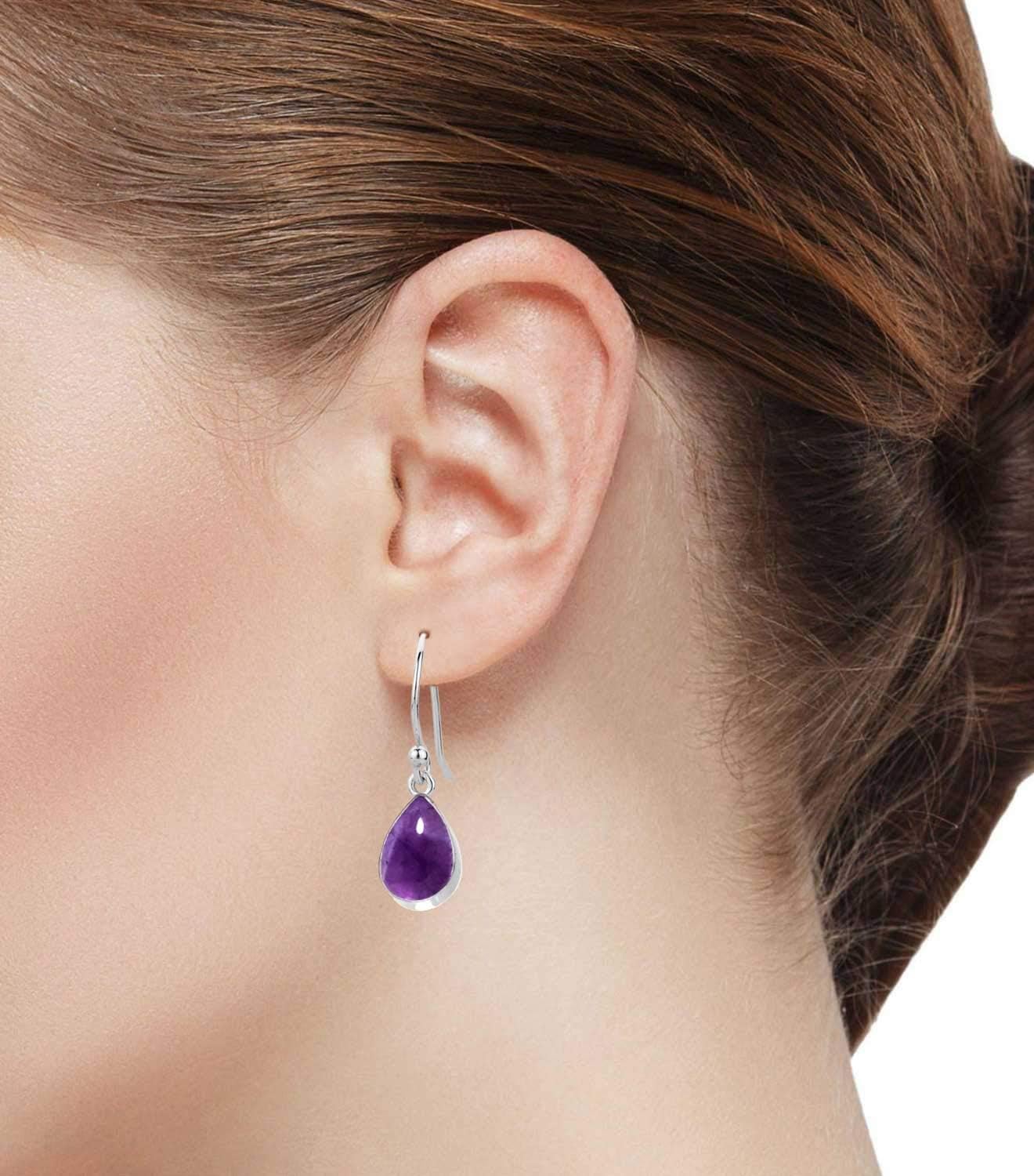 Genuine 925 Sterling Silver Handmade Jewelry Pear Garnet, Lapis, Agate, Crystal Natural Gemstone Boho Drop Dangle Earring For Women