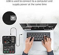 Vista 5 de Mezclador de audio de 2 canales, portátil pequeño mezclador de controlador de tarjeta de sonido USB, consola de mezcla de sonido para grabación
