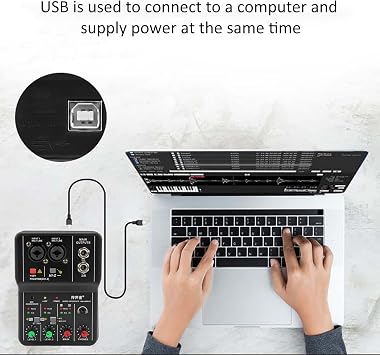 Professional Audio Mixer,2 Channels Audio Mixer, USB 48V Phantom Power Compact Sound Mixing Console, DJ Mixing Console for Live Streaming, for Small Clubs or Bars, As Guitars, Bass, Keyboards Mix