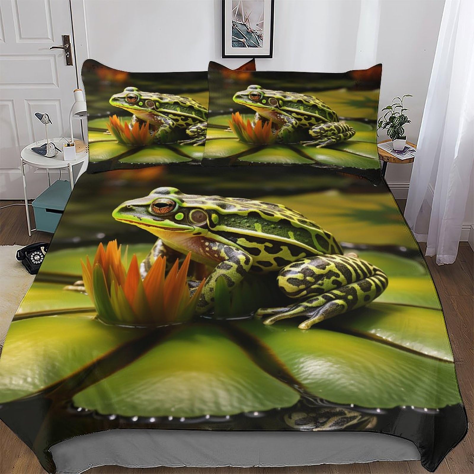 Housse de couette grenouille pour lit double, parure amusante pour chambre enfant et adulte