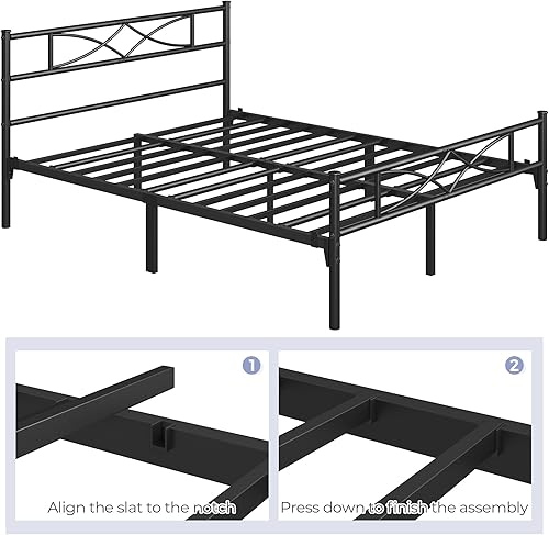 Miniatura 65 de Yaheetech Base de cama de metal tamaño matrimonial, base de cama de plataforma, base de colchón con cabecera y estribo de diseño curvo, no necesita
