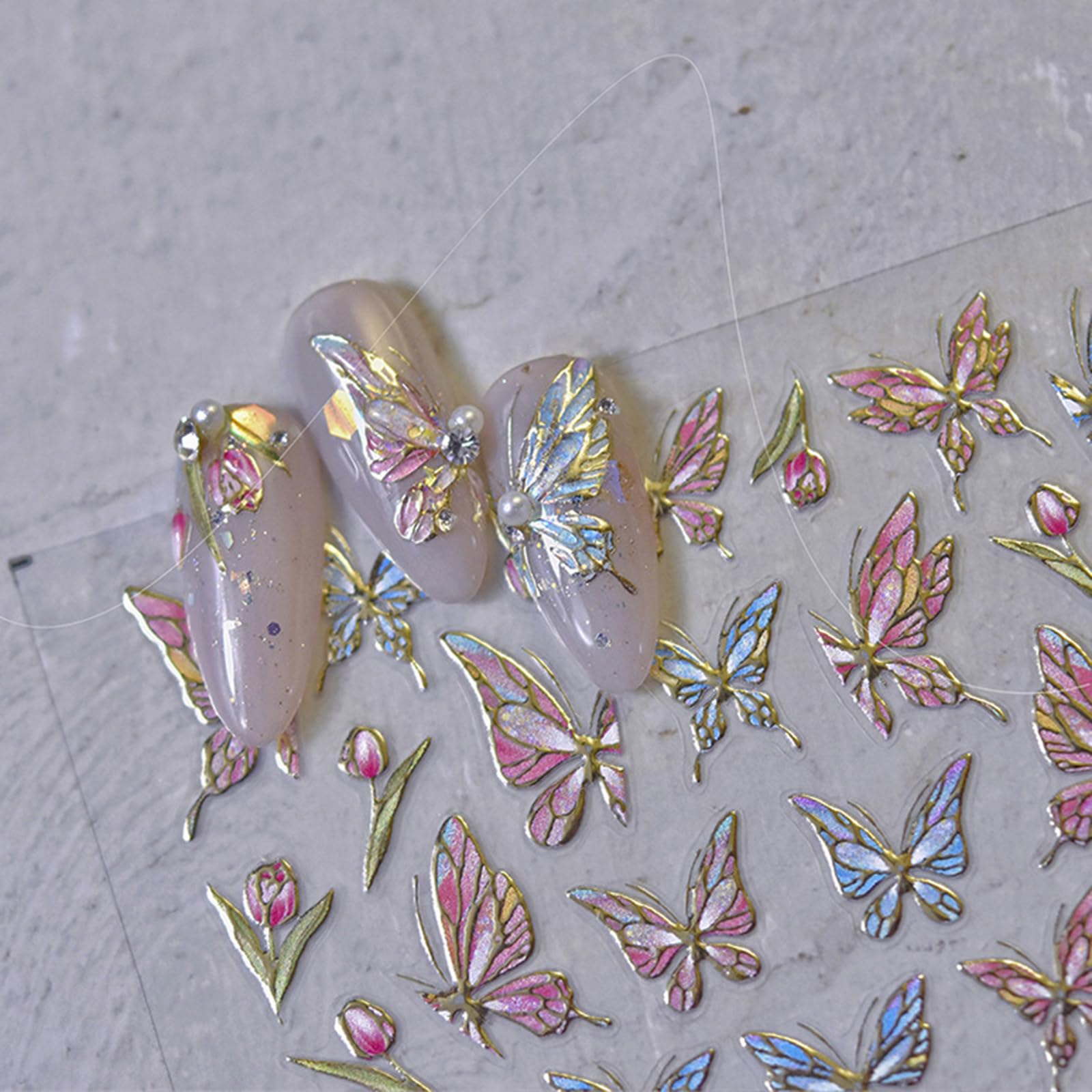 Butterfly Nail Art Stickers Decals 5D Embossed Butterfly Nail Decals Colorful Shining Bronzing Design Butterfly Self Adhesive Nail Art Supplies Spring Summer Stickers for Women Manicure Decorations