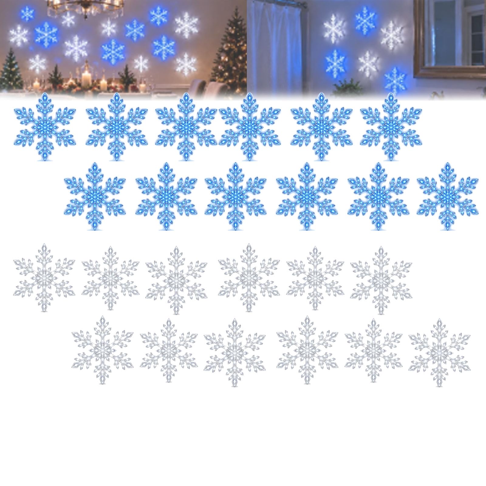 LED Snowflake Wall Lights, Light Up Snow Flake, 3D Snowflake Wall Glow (Mix,24pcs)