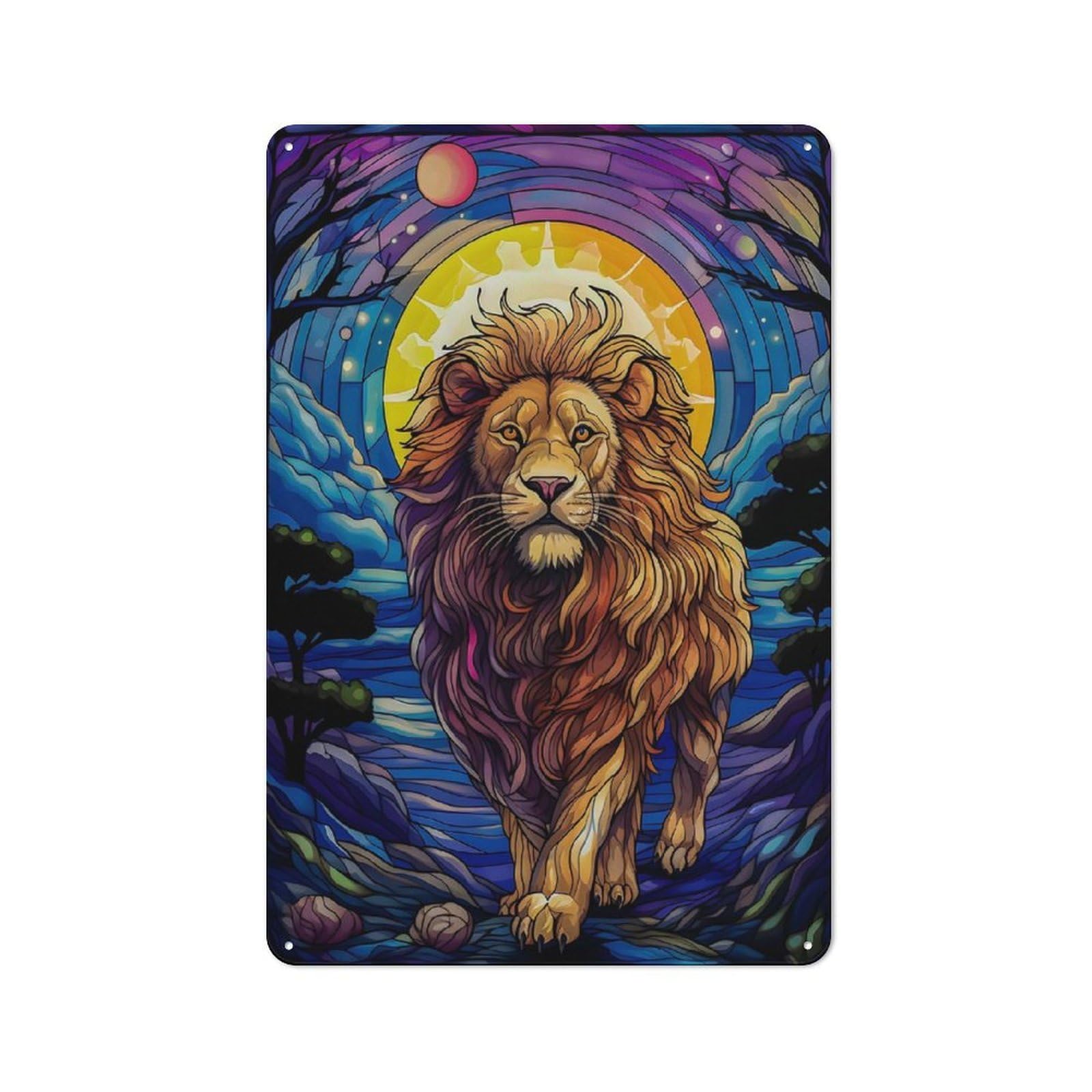 Junmoney Abstract Lion Stained Glas Vintage Metal Plaque 30X20cm For Living Room Or Hallway, A Christmas Gift For People Styling Living Room And Hallway