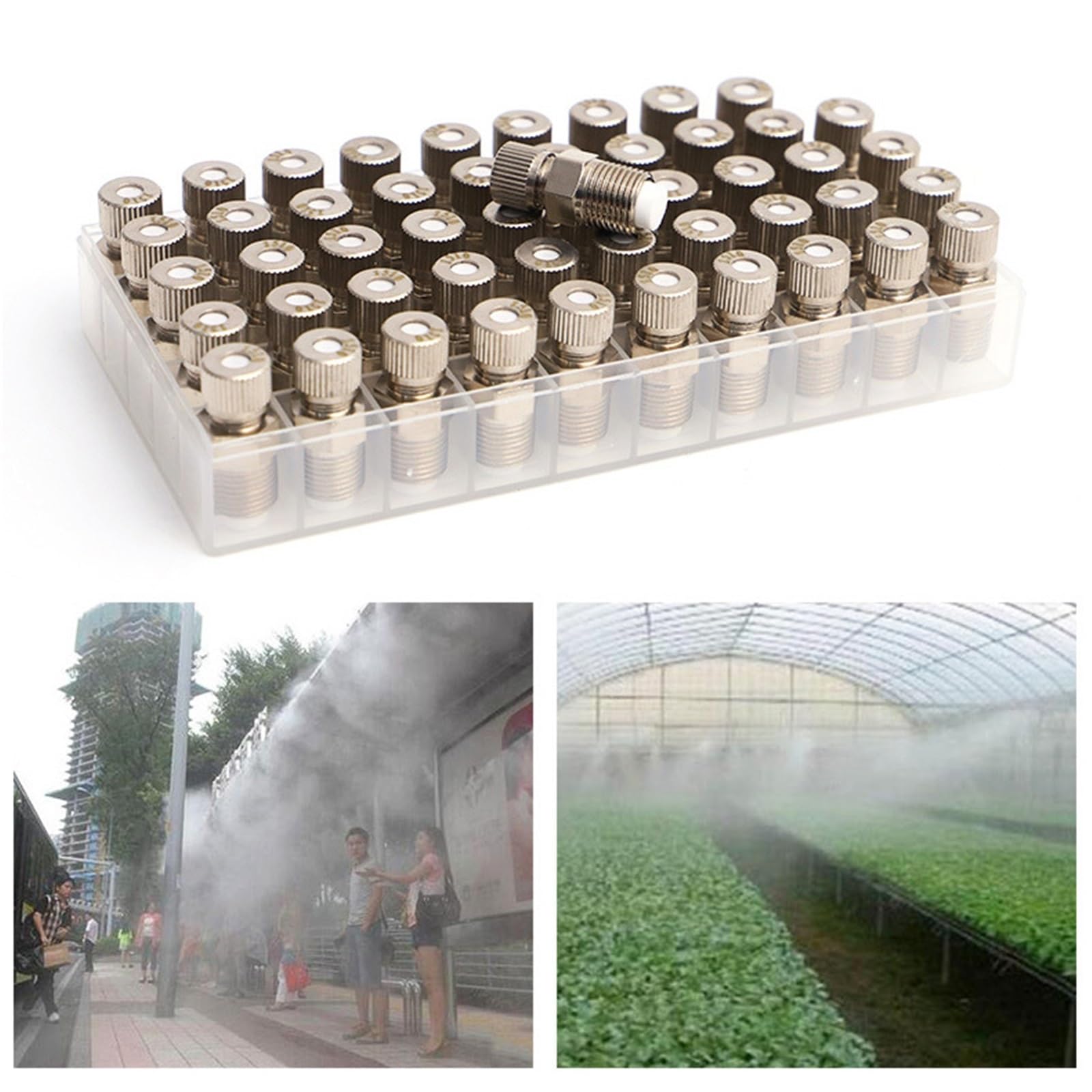 Cabezales de repuesto de boquillas de latón con filtro, 100 pulverizadores de nebulización de alta presión para sistema de refrigeración al aire libre, NPT de 1/8 pulgadas, diámetro de orificio de 0.4
