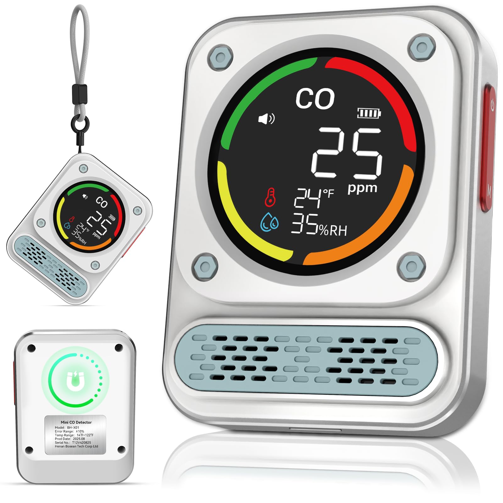 Tragbarer Kohlenmonoxid Melder, 3-in-1 wiederaufladbarer CO Melder mit 10-Jahre-Sensorlebensdauer, 200 Stunden Arbeitszeit für Reisen Camping, Zelt, Wohnmobil, Wohnmobil, Zuhause, Küche