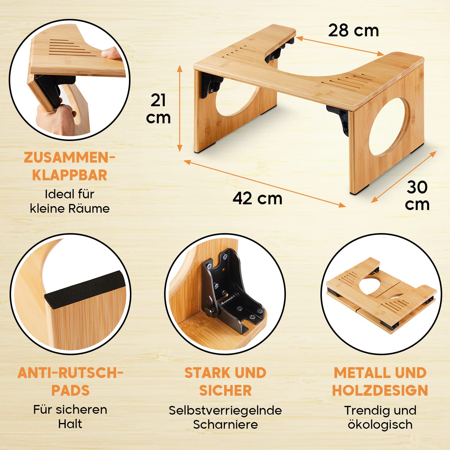 Faltbarer Toilettenhocker Anti-Rutsch - Hilfe Bei Verstopfung 45x30cm